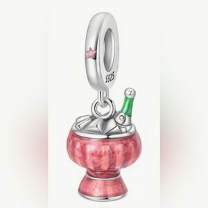 Silver & Pink Ice Beer Bucket Dangle Charm For Pandora Braclets